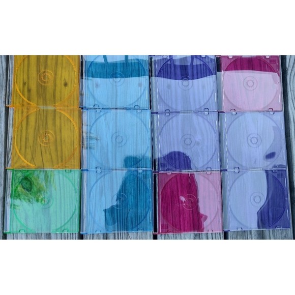 Lot of 12 Empty Slim Jewel Cases CD Music DVD Colors Plastic - Picture 2 of 7